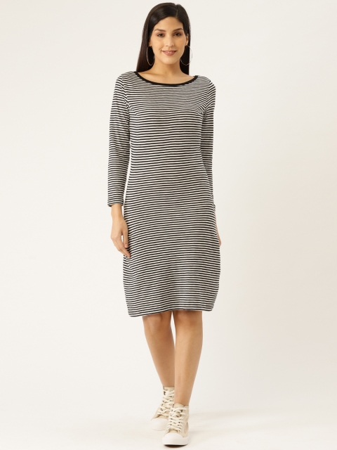 

PIRKO Women White & Black Striped T-shirt Dress