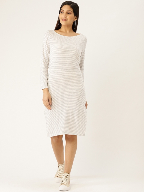 

PIRKO Women Off-White & Grey Striped T-Shirt Dress
