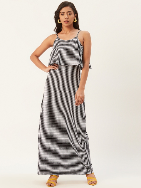 

PIRKO Women Black & White Striped Maxi Dress