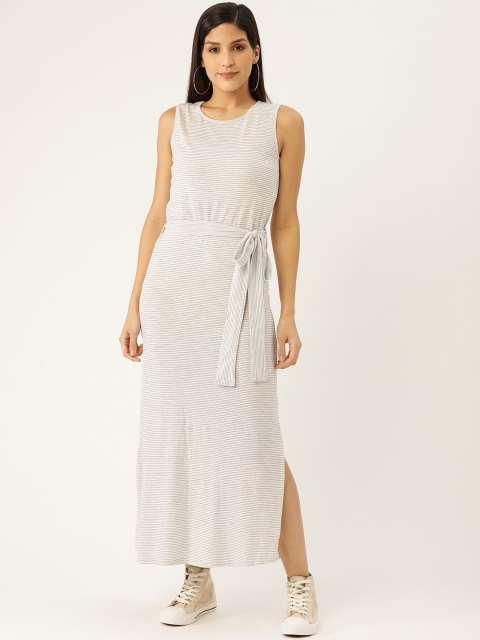 

PIRKO Women Off-White & Grey Striped Maxi Dress