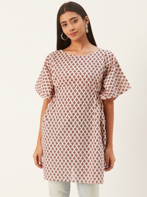 

PIRKO Women Off-White & Maroon Printed Longline Kaftan Top