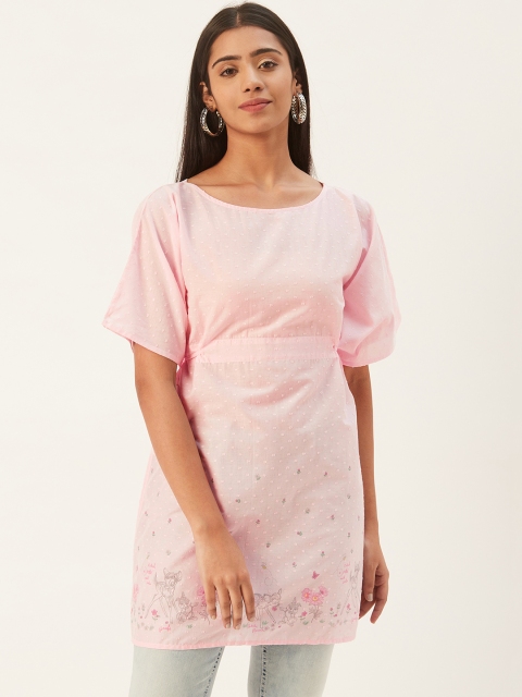 

PIRKO Women Pink Dobby Weave Self Design Longline Kaftan Top