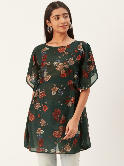 

PIRKO Women Green & Orange Floral Printed Kaftan Top