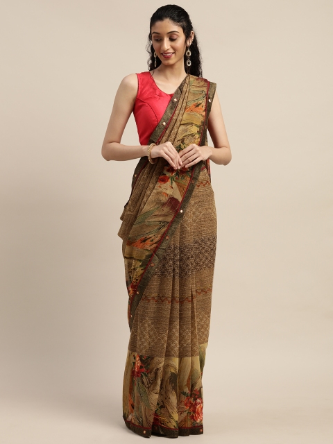 

Indian Women Brown Printed Poly Georgette Saree