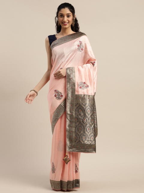 

Indian Women Pink Poly Silk Embroidered Patola Saree