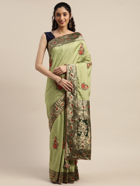 

Indian Women Green Poly Silk Embroidered Patola Saree