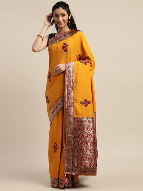 

Indian Women Yellow Poly Silk Embroidered Patola Saree
