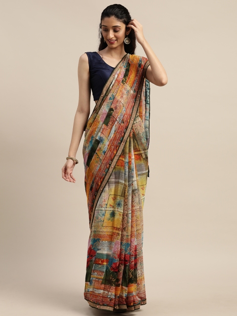 

Indian Women Multicoloured Printed Poly Georgette Saree, Multi