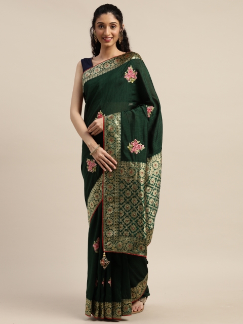 

Indian Women Green Poly Silk Embroidered Patola Saree