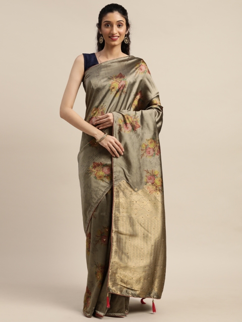 

Indian Women Grey & Pink Poly Silk Embellished Saree