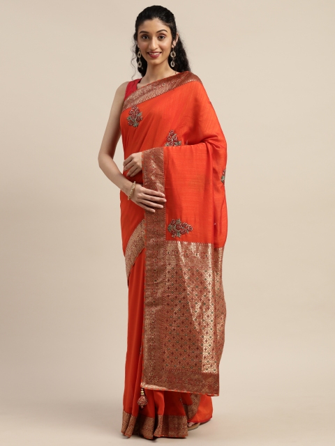 

Indian Women Orange Poly Silk Embroidered Patola Saree