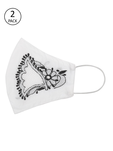 

ADA Women Pack of 2 White & Black Chikankari Hand Embroidered Reusable Outdoor Cloth Masks