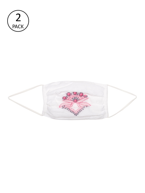 

ADA Women Pack of 2 White & Pink Chikankari Hand Embroidered Reusable Outdoor Cloth Sustainable Masks