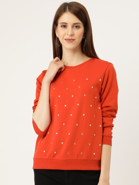 

Sera Women Orange Embellished Sweatshirt