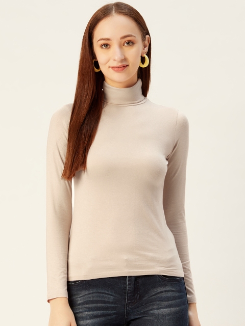 

Sera Women Beige Solid Turtle Neck T-shirt