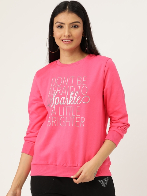 

Sera Women Pink & Silver Typography Print Sweatshirt with Glitter Detail