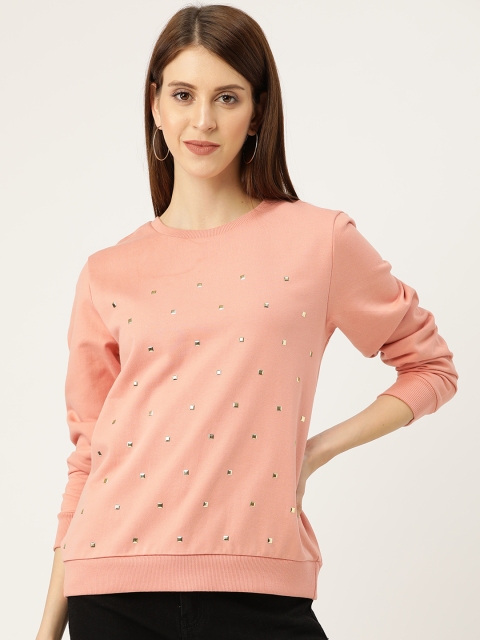 

Sera Women Peach-Coloured & Golden Embellished Sweatshirt