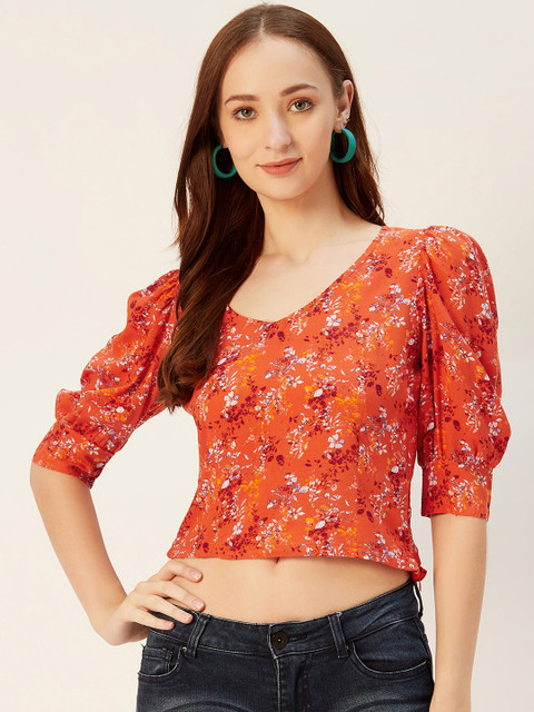 

Sera Women Orange Printed Crop Top