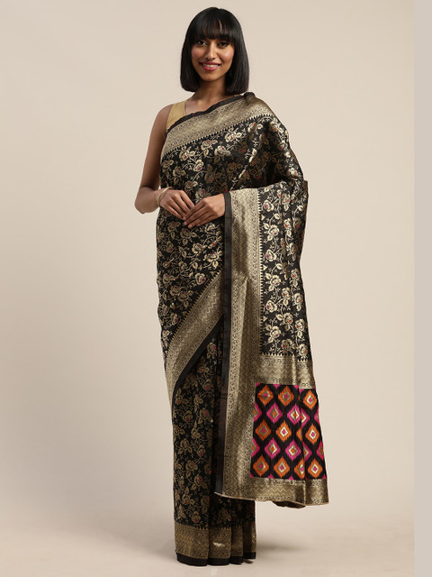 

Mitera Black Silk Blend Woven Design Banarasi Saree