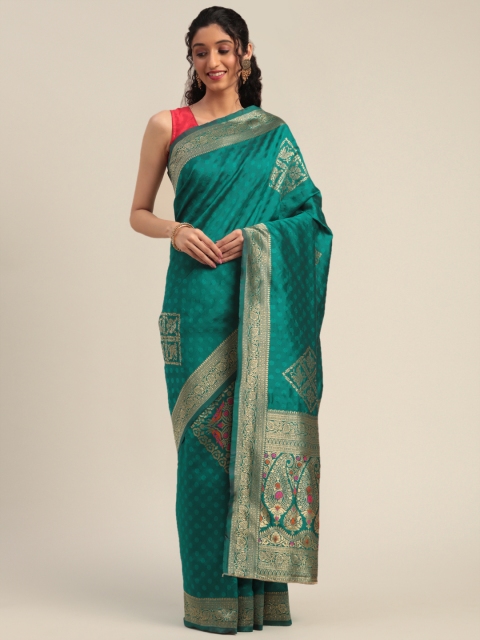 

Mitera Teal Green & Golden Silk Blend Woven Design Paithani Saree