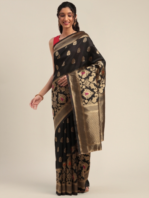 

Mitera Black & Golden Silk Blend Woven Design Banarasi Saree