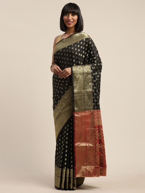 

Mitera Black & Gold-Toned Silk Blend Woven Design Banarasi Saree