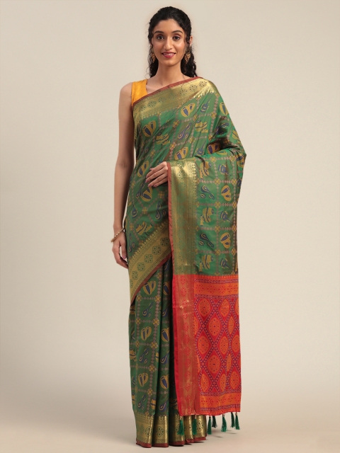 

Mitera Green & Red Silk Blend Woven Design Banarasi Saree