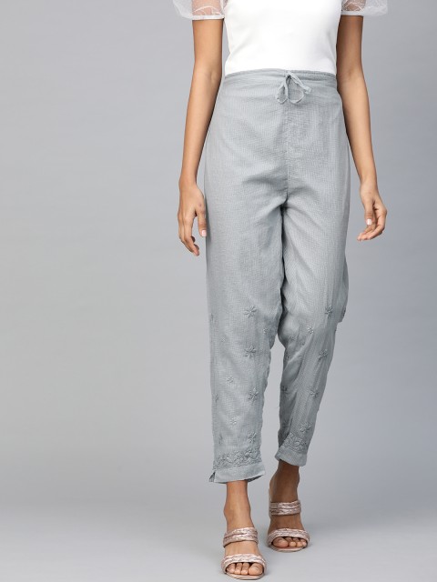

ADA Women Grey Embroidered Straight Sustainable Palazzos