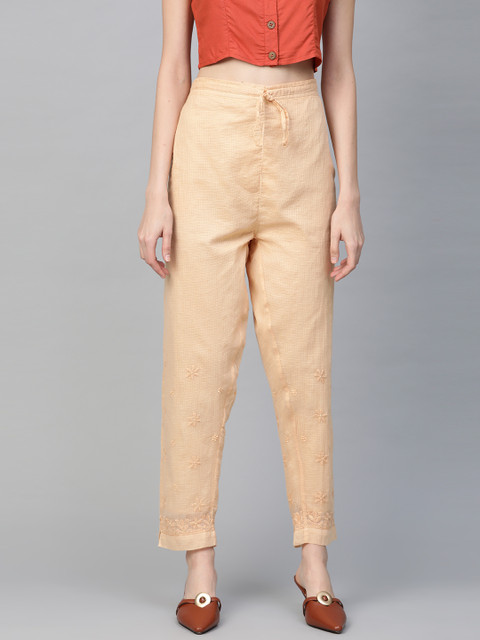 

ADA Women Beige Embroidered Straight Sustainable Kota Palazzos