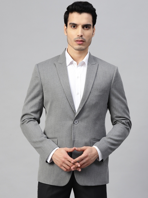 

MANQ Men Grey Slim Fit Self-Design Single-Breasted Formal Blazer