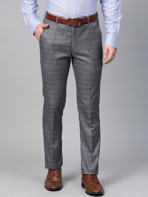 

MANQ Men Grey Checked Slim Fit Formal Trousers