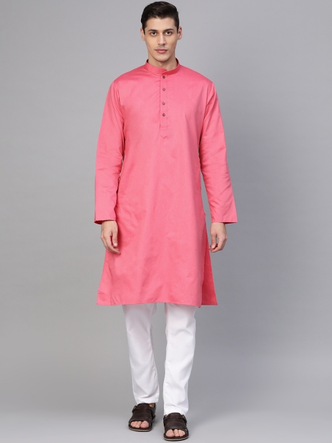 

MANQ Men Pink & White Solid Kurta with Pyjamas