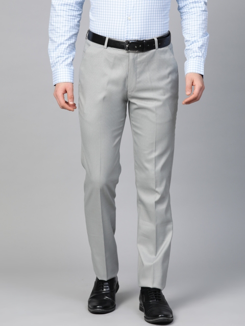 

MANQ Men Grey Melange Self Design Slim Fit Formal Trousers
