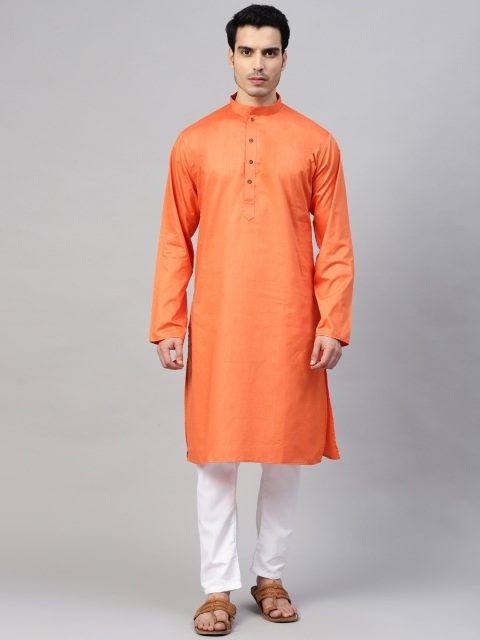 

MANQ Men Orange & White Solid Kurta with Pyjamas