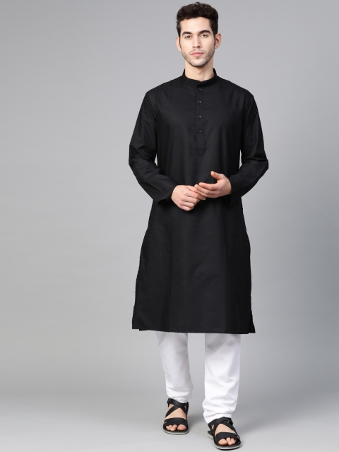 

MANQ Men Black & White Solid Kurta with Pyjamas