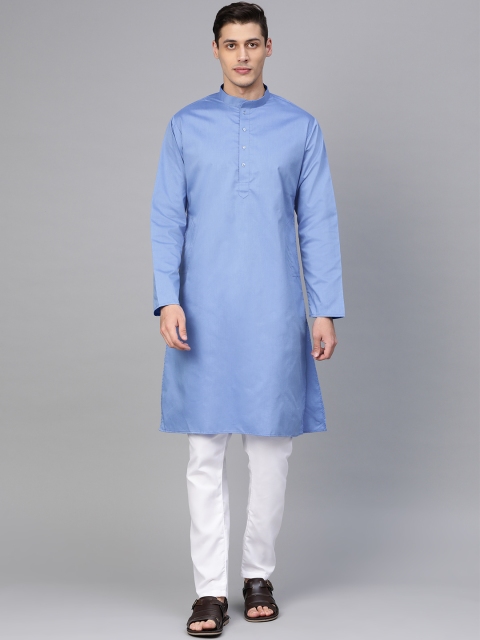 

MANQ Men Blue & White Solid Kurta with Pyjamas