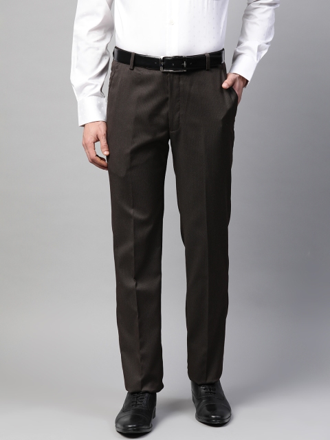 

MANQ Men Brown & White Slim Fit Striped Formal Trousers