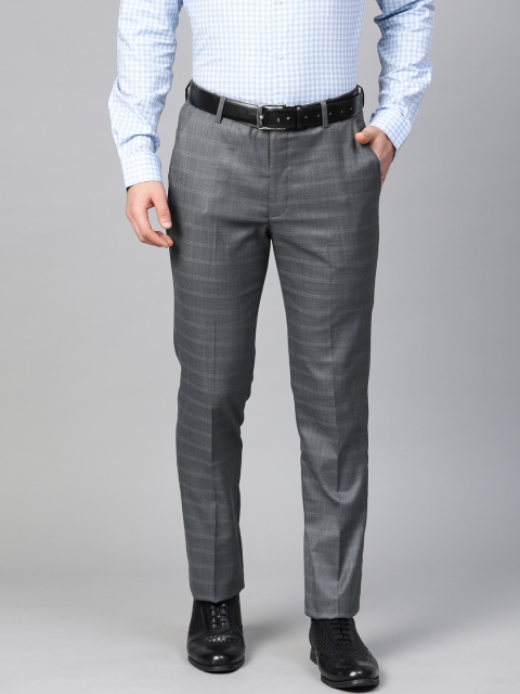 

MANQ Men Grey & Blue Checked Slim Fit Formal Trousers