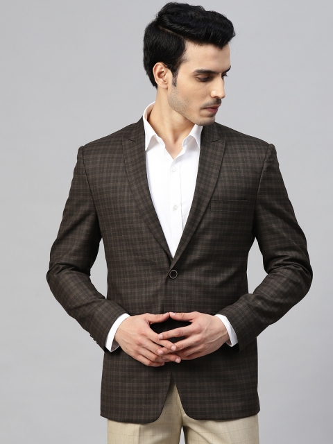 

MANQ Men Brown Checked Twill Weave Single-Breasted Formal Slim Fit Blazer