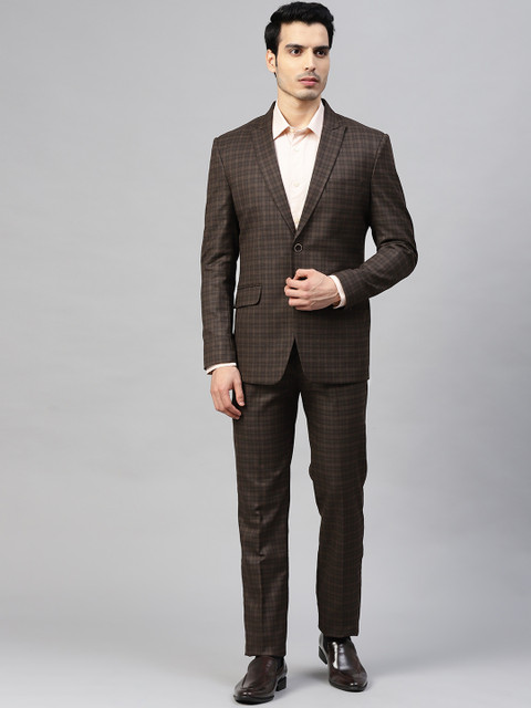 

ManQ Men Brown and Black Checked Slim Fit Single-Breasted Suit