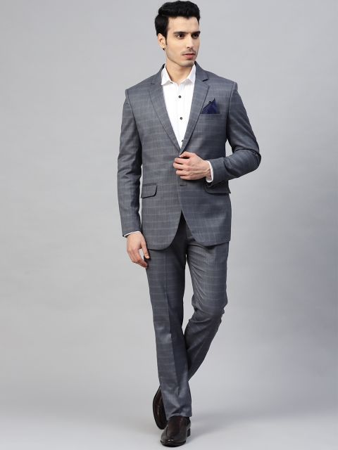 

MANQ Men Blue Self-Checked Slim Fit Formal Single Breasted Suit