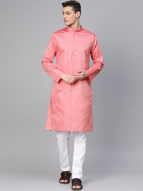 

MANQ Men Pink & White Solid Kurta with Pyjamas