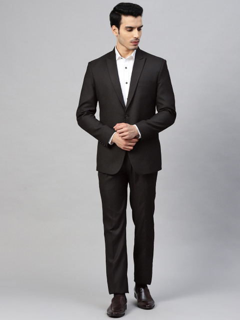 

MANQ Men Black Self Design Slim Fit Formal Single Breasted Suit