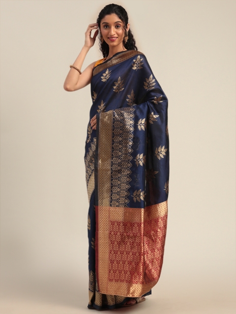 

Mitera Navy Blue & Gold-Toned Silk Blend Woven Design Banarasi Saree