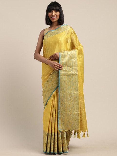 

VASTRANAND Yellow Silk Blend Woven Design Kanjeevaram Saree