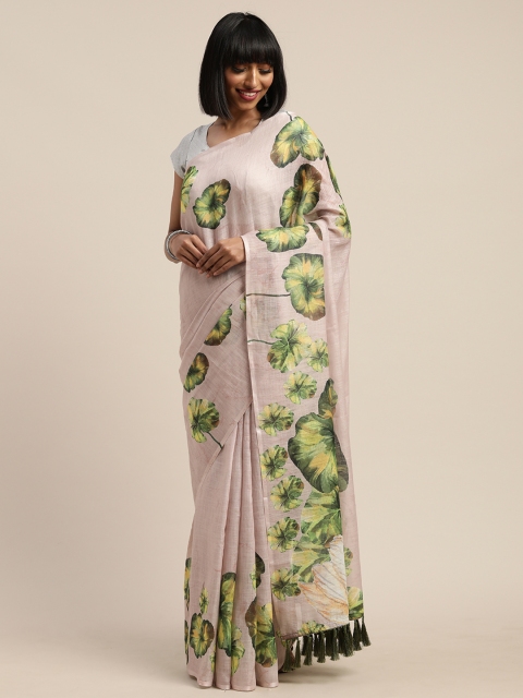 

VASTRANAND Purple Floral Printed Linen Blend Saree