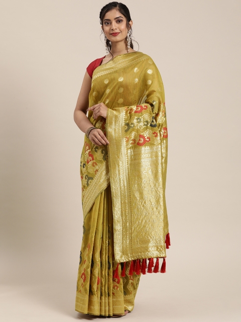 

VASTRANAND Beige & Red Cotton Blend Woven Design Banarasi Saree