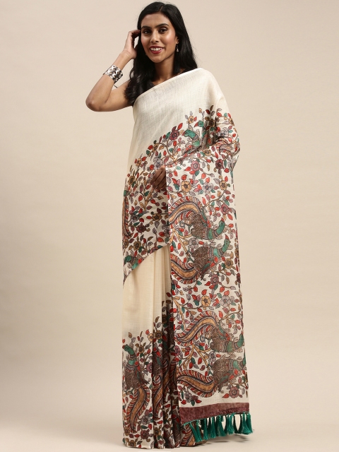 

VASTRANAND Multicoloured Floral Printed Linen Blend Saree, Multi