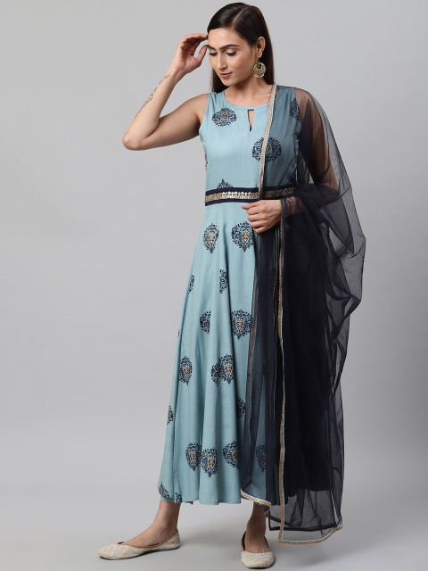 

SIAH Women Blue Printed Kurta with Trousers & Dupatta