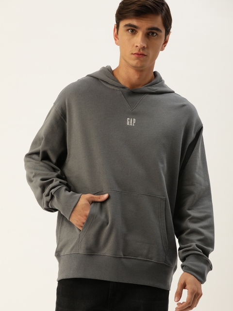 

GAP Men Grey Solid Hooded Sweatshirt
